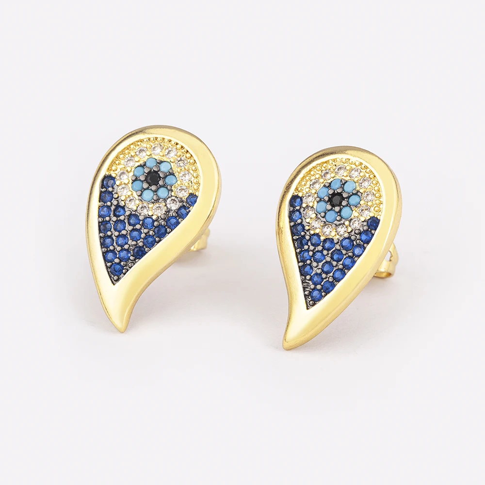 Gold-plated Turkish Evil Eye zircon drop earrings, Alkimia Charms jewelry