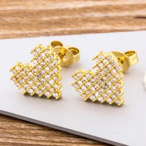 Gold-tone CZ heart-shaped stud earrings, Alkimia Charms jewelry