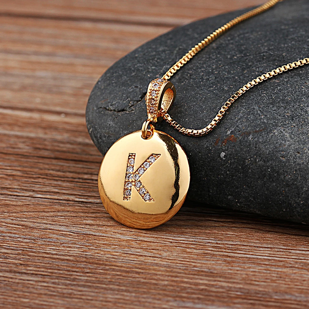 Gold-tone CZ initial pendant necklace with A–Z letters, Alkimia Charms jewelry